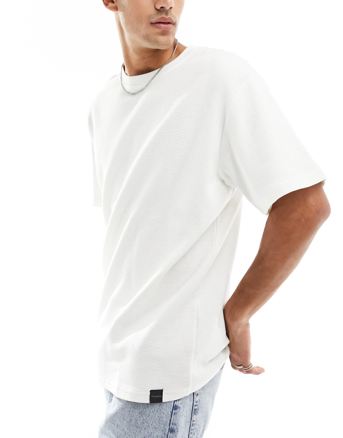 Pull&Bear ottoman textured t-shirt in off white