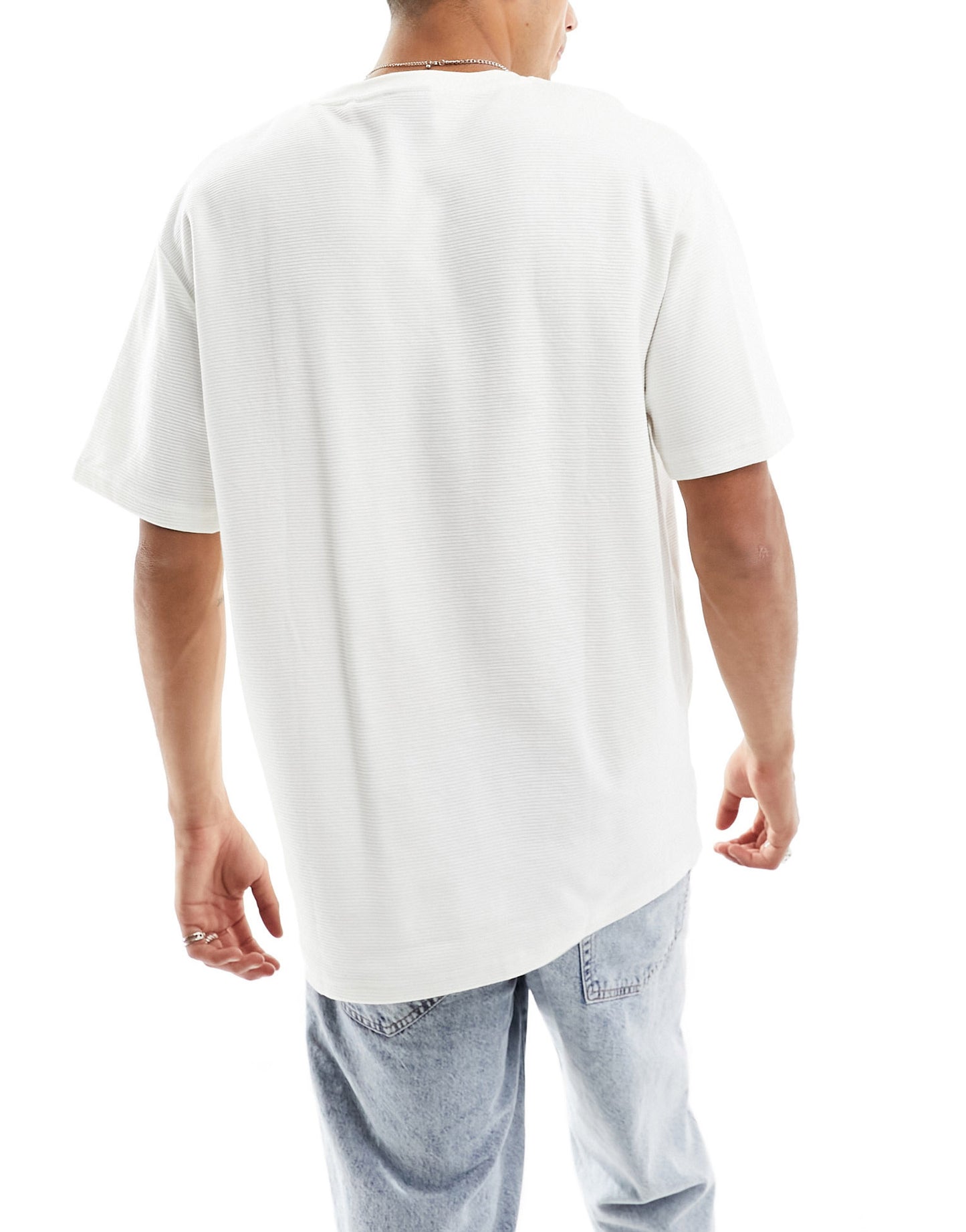 Pull&Bear ottoman textured t-shirt in off white