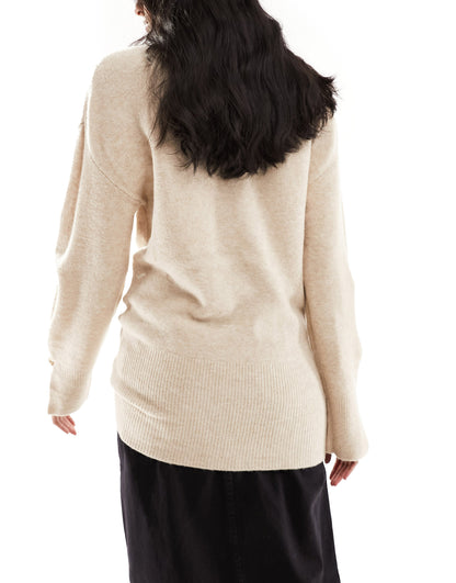 Morgan knitted wool jumper with button details in beige