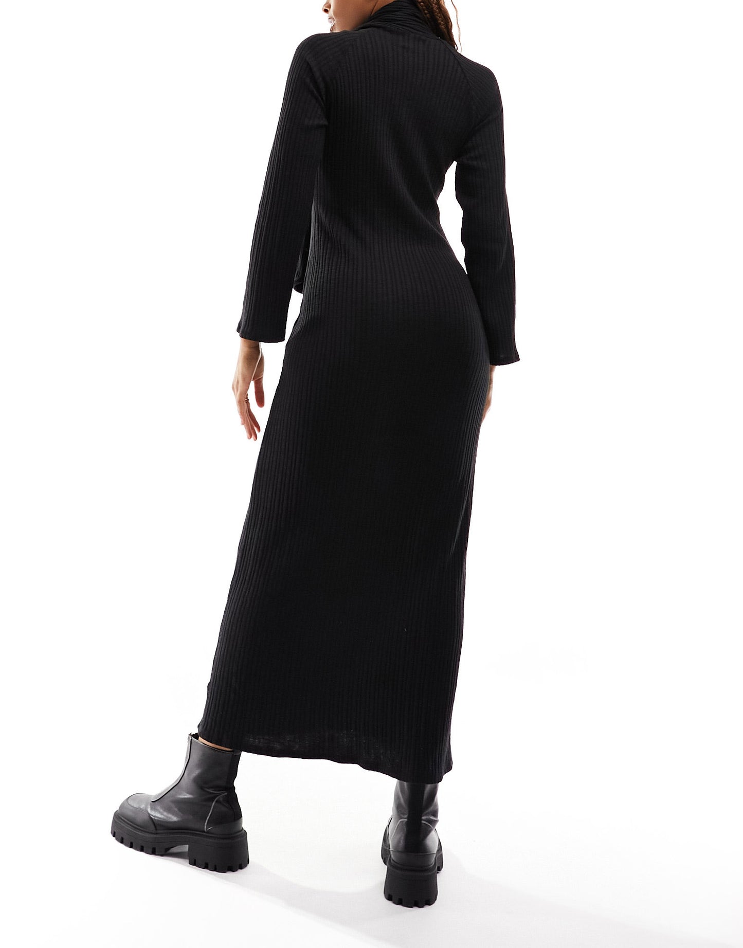 ASOS DESIGN long sleeve maxi dress with scarf neck detail in black