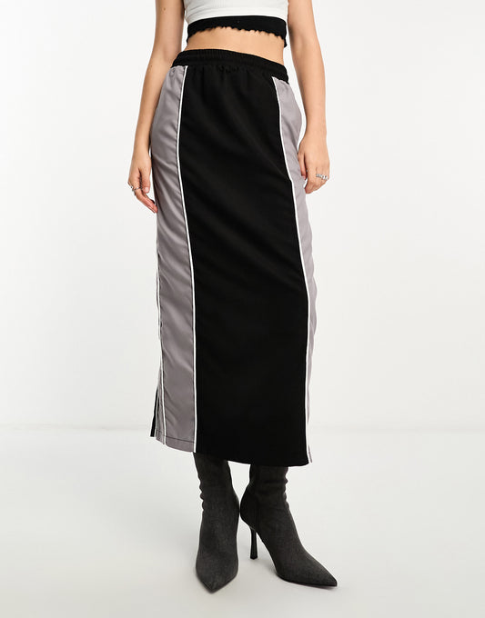 COLLUSION nylon maxi skirt in black