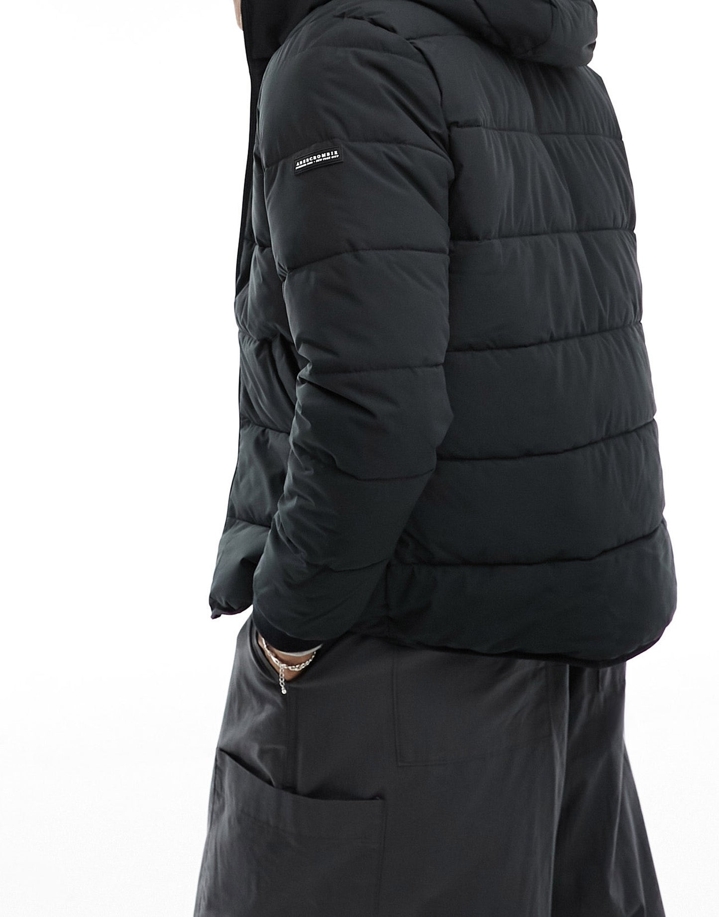 Abercrombie & Fitch lightweight hooded puffer jacket in black