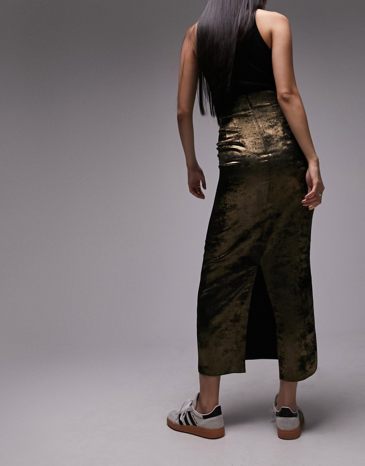 Topshop metallic super high waist maxi skirt in gold