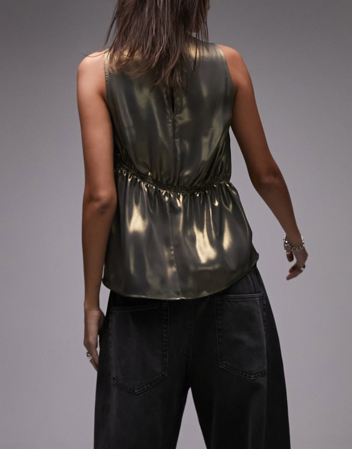 Topshop ruched foil top in gold