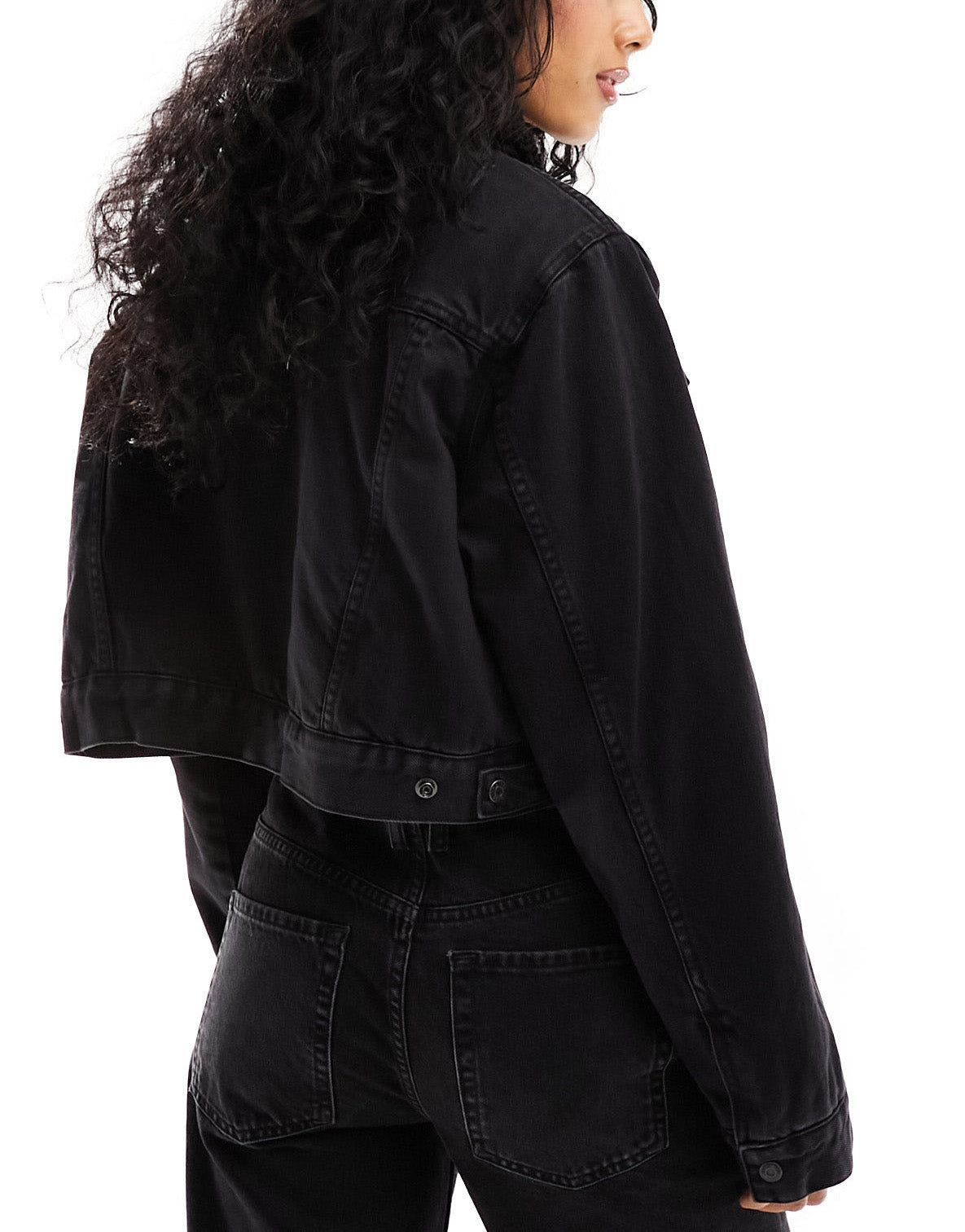 ASOS DESIGN denim cropped borg jacket in black