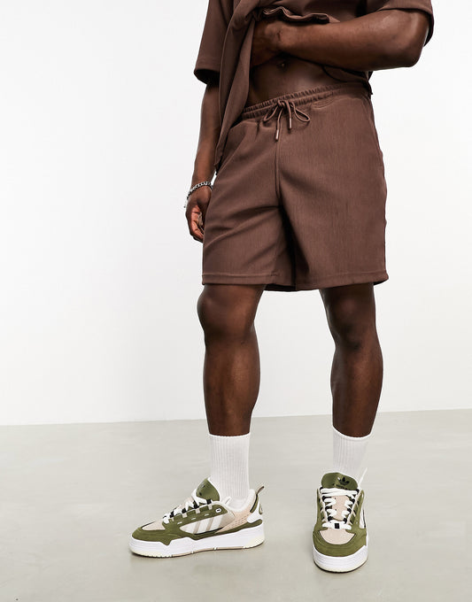 Pull&Bear textured ottoman short co-ord in brown