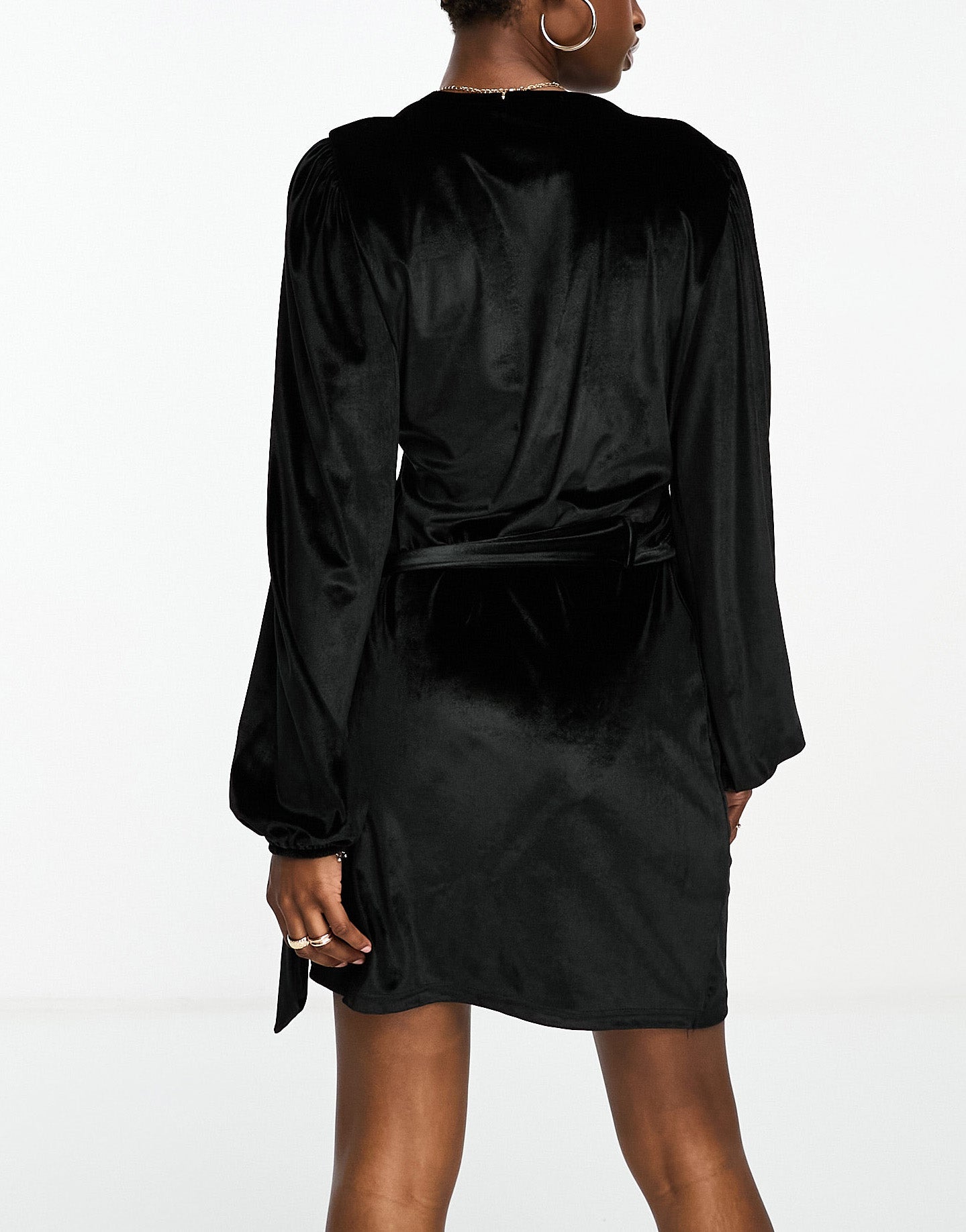 In The Style exclusive velvet tie side mini dress in black