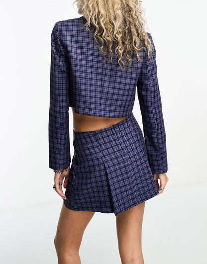 ASOS DESIGN co-ord cropped blazer in purple check