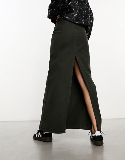 Weekday Rose maxi skirt in dark green