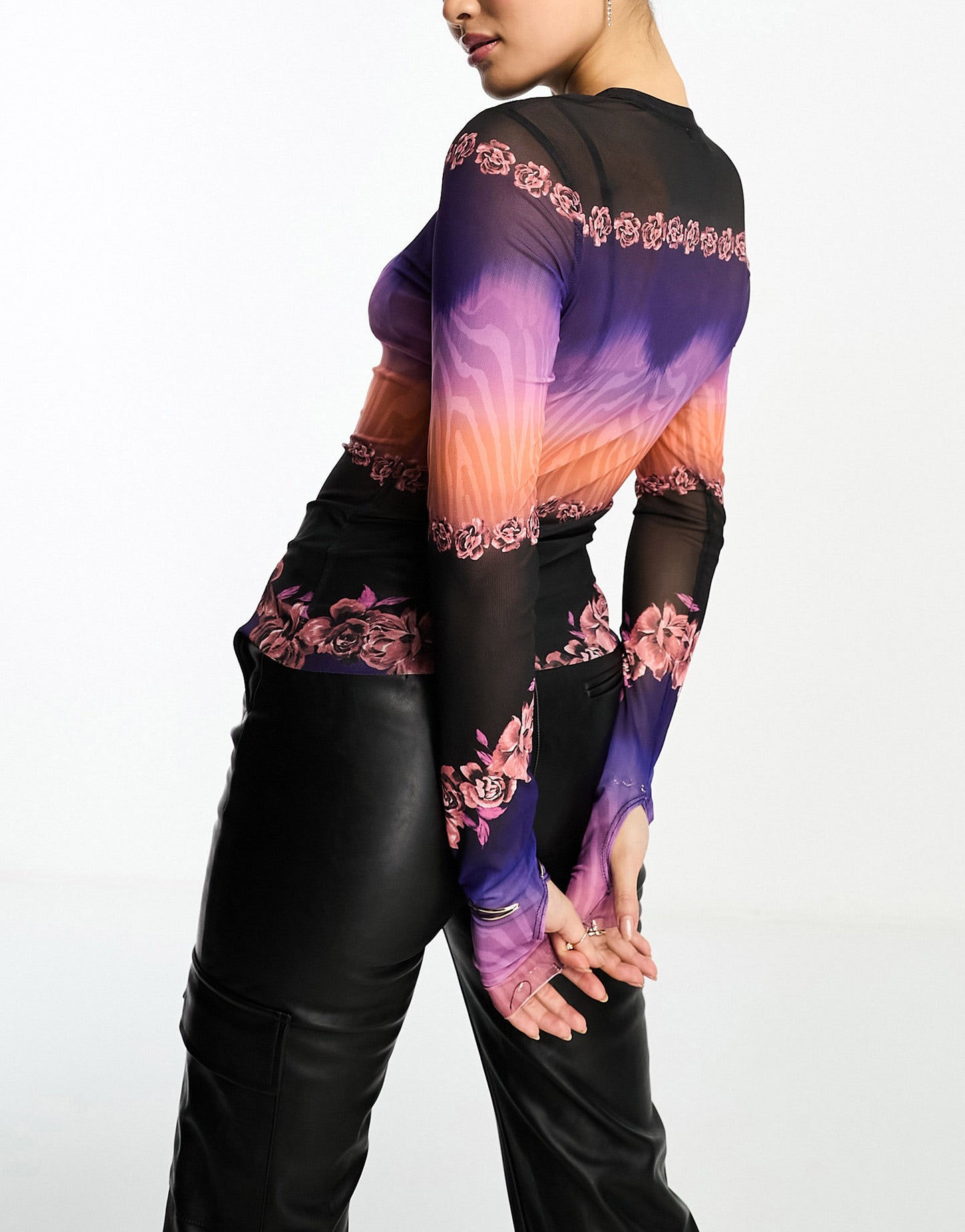 AFRM kaylee long sleeve mesh top with floral and zebra print