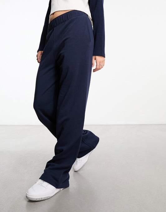 Monki pull on relaxed leg lounge trousers in dark blue