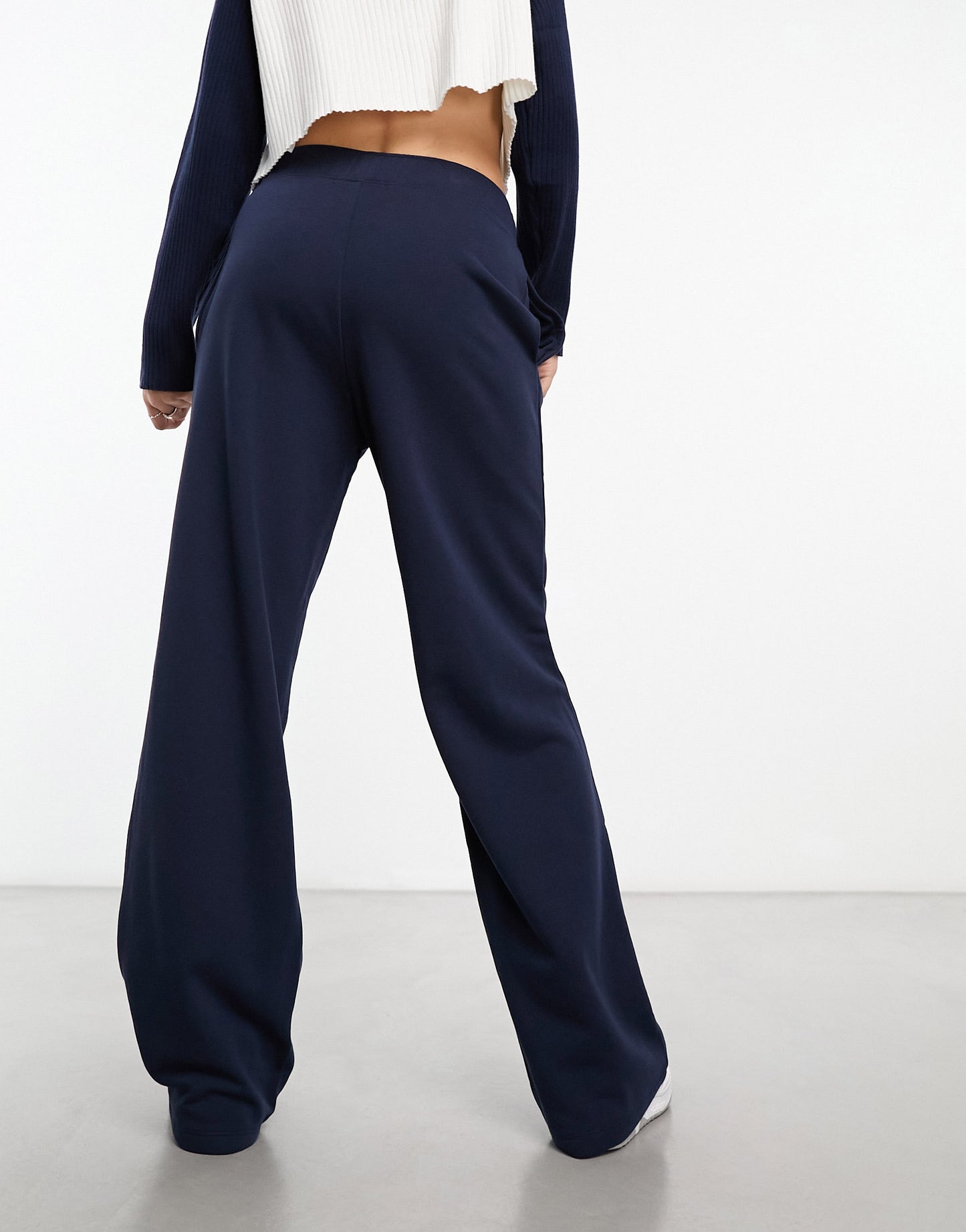 Monki pull on relaxed leg lounge trousers in dark blue