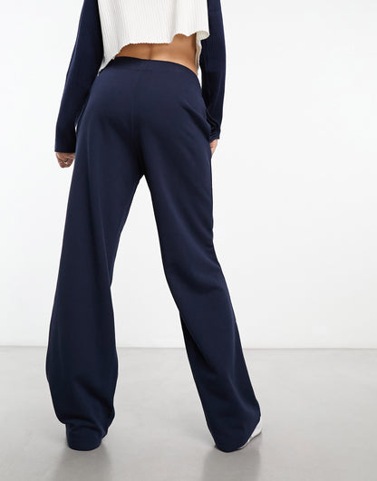 Monki pull on relaxed leg lounge trousers in dark blue