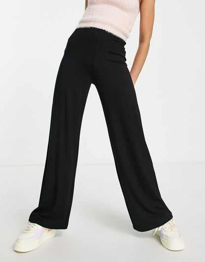 ASOS DESIGN Petite basic wide leg jersey trouser in black