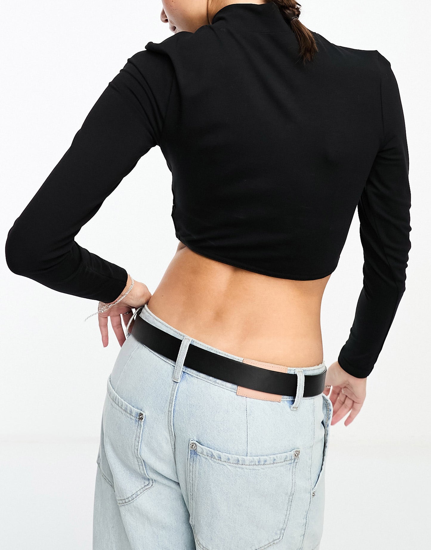 Dr Denim Lizzie high mock neck long sleeve crop top in black