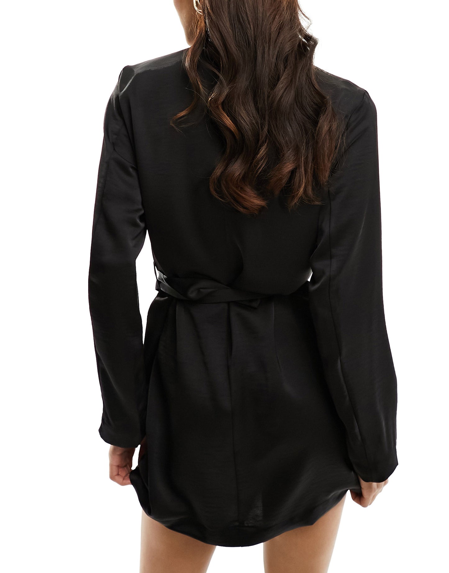 ONLY belted satin blazer mini dress in black