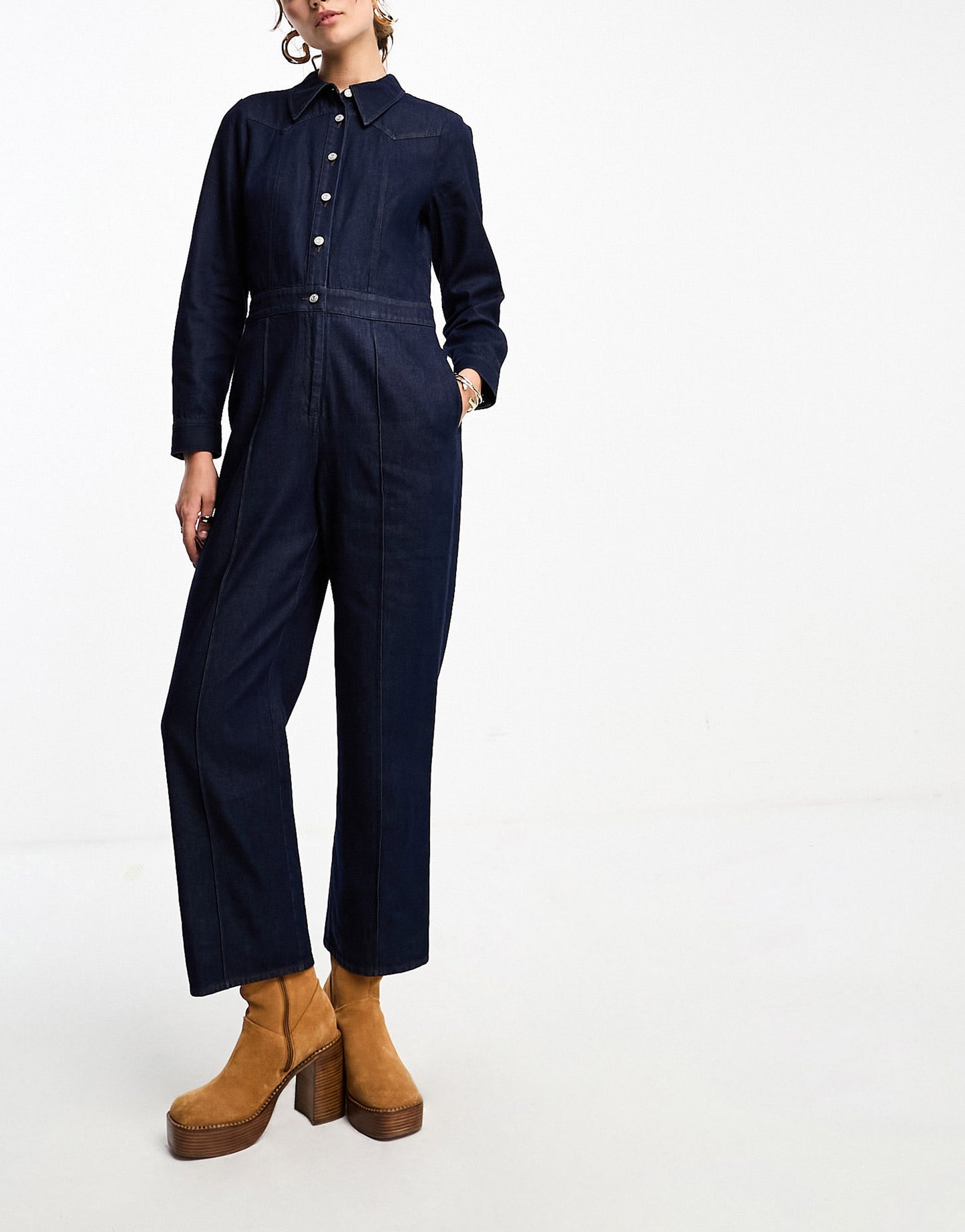 Whistles western denim button front jumpsuit