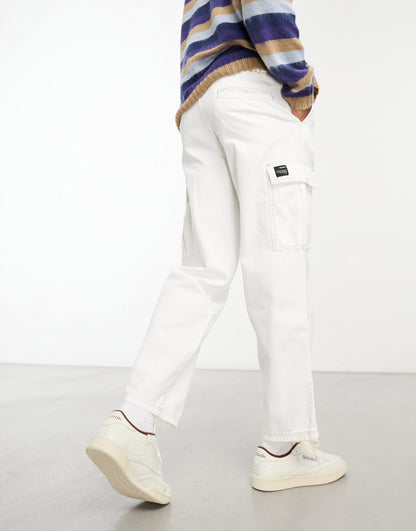 Pull&Bear contrast stitch cargo trouser in ecru