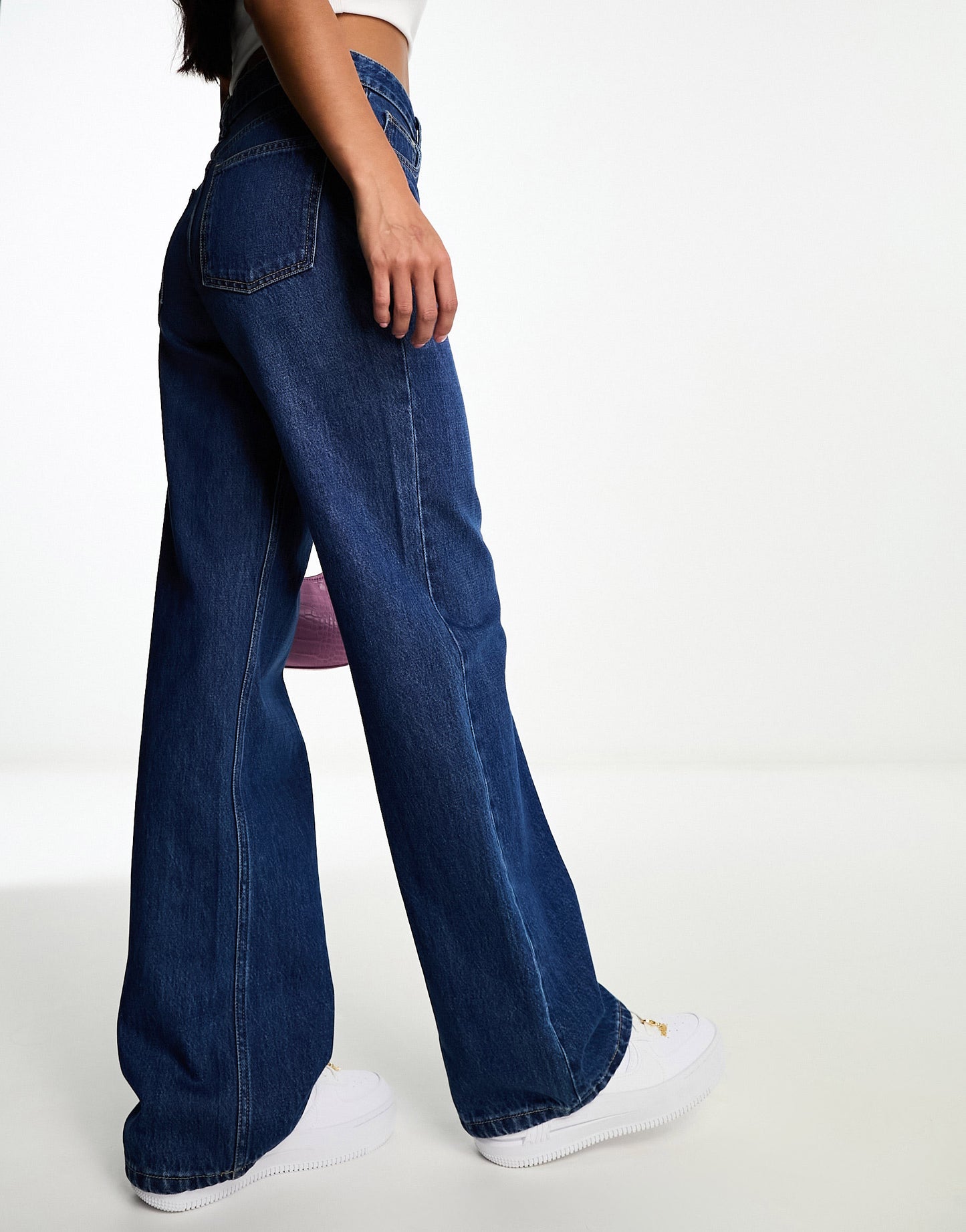 Bershka ultra wide leg jeans in indigo wash