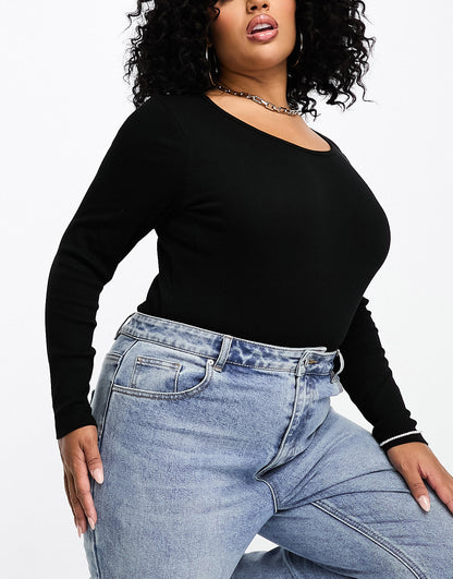 Yours long sleeve ribbed bodysuit in black