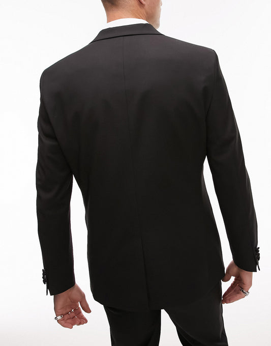 Topman Premium wool mix slim tuxedo jacket in black