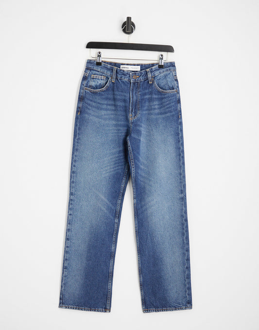 Bershka Petite straight leg jeans in indigo wash