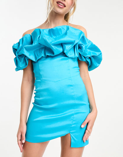 The Frolic taffeta puff detail bandeau mini dress in electric blue