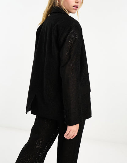 The Frolic lace oversized suit blazer in black co-ord