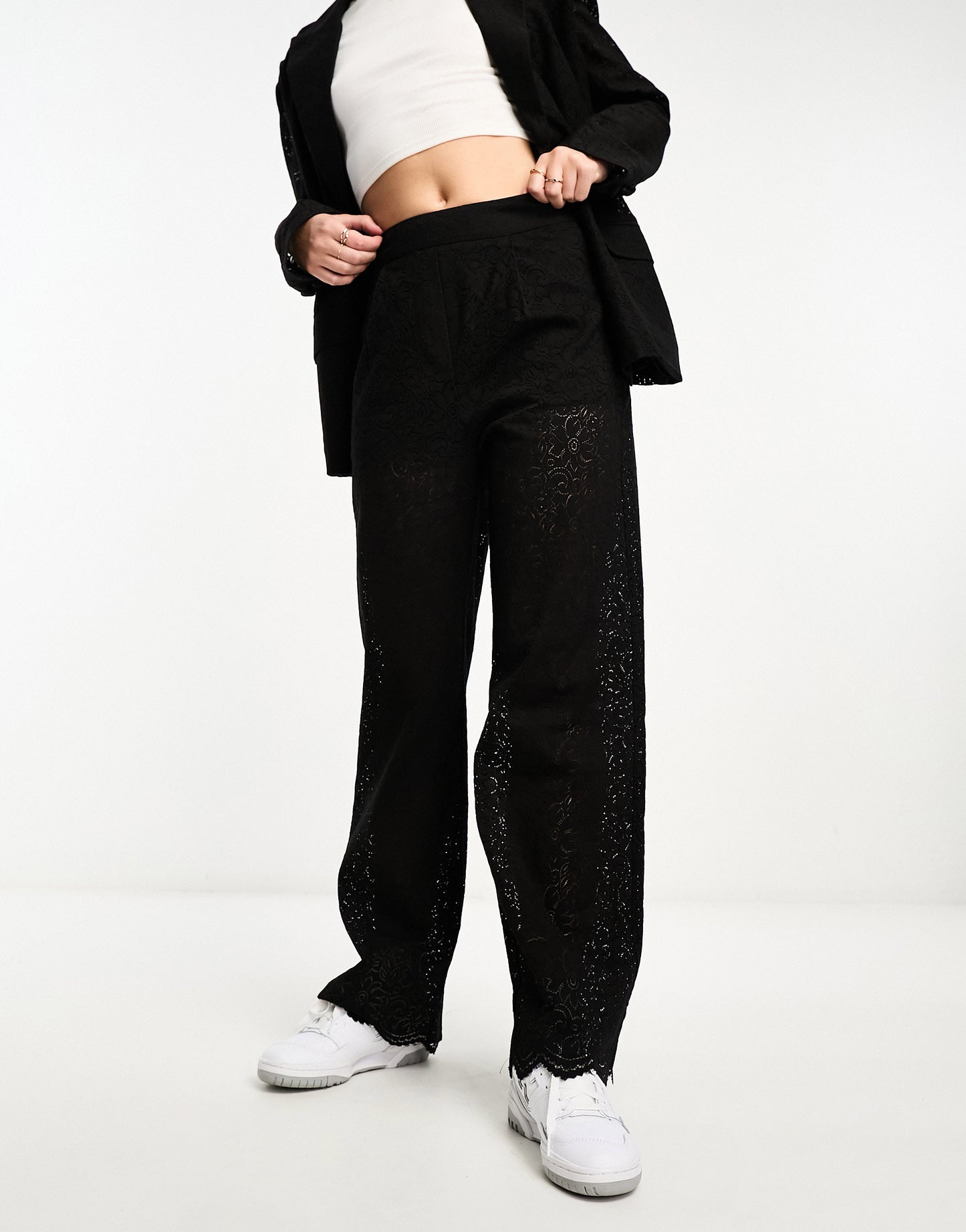 The Frolic lace tailored wide leg trousers in black co-ord