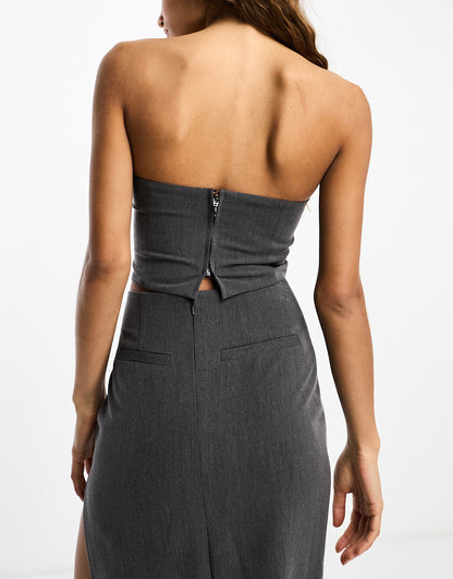 ASOS DESIGN co-ord bandeau cropped top in charcoal