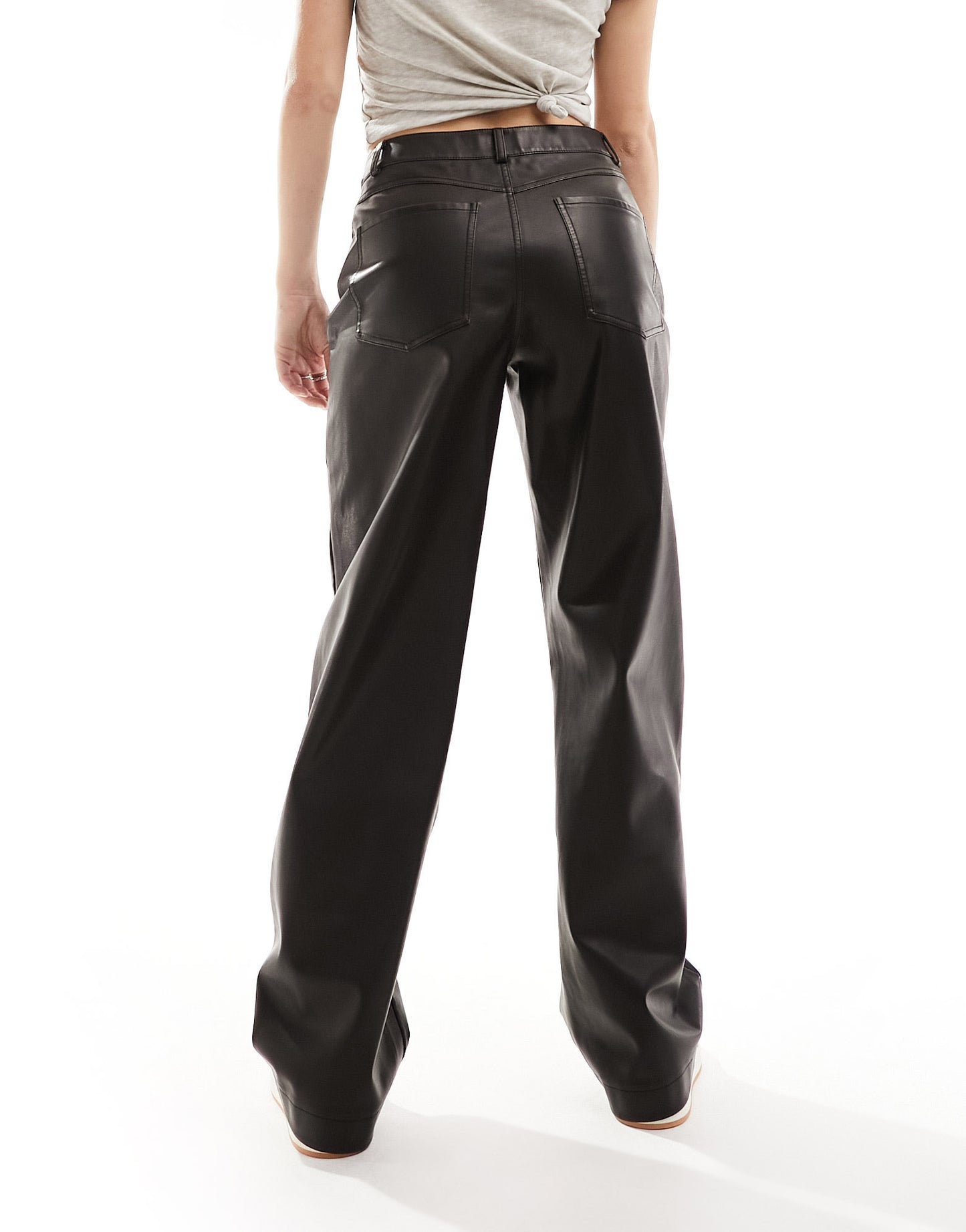 Stradivarius faux leather wide leg trouser in washed brown