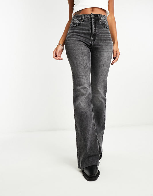 Stradivarius flare jean with split in black wash