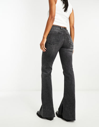 Stradivarius flare jean with split in black wash