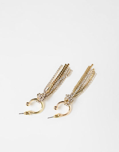 Petit Moments knotted waterfall rhinestone earrings in gold