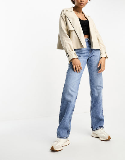 River Island crop pu trench jacket in cream