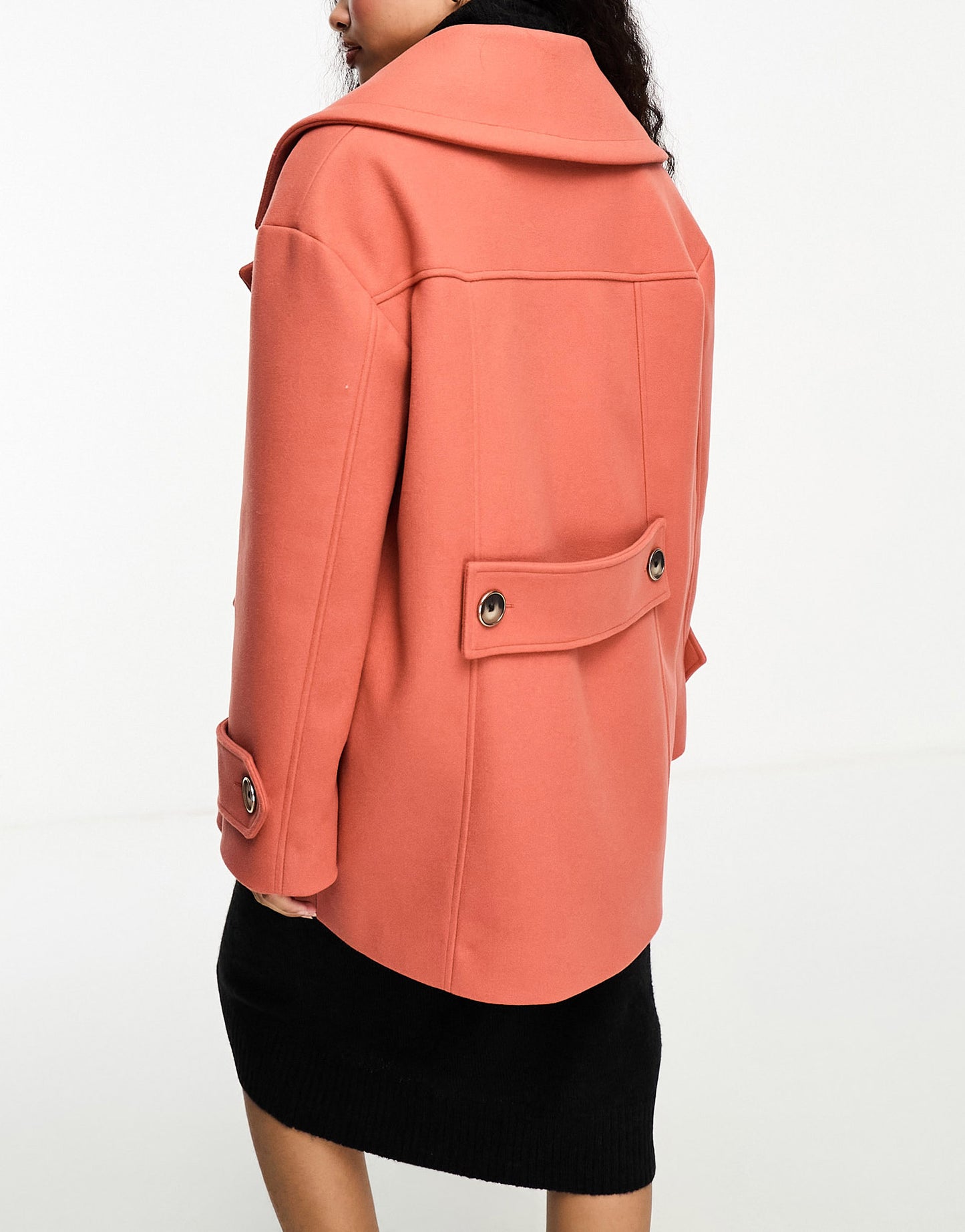 River Island Petite double breasted swing coat in coral