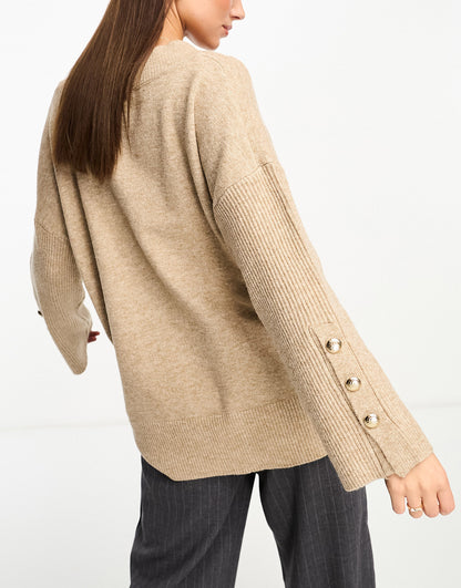 River Island v-neck jumper in beige