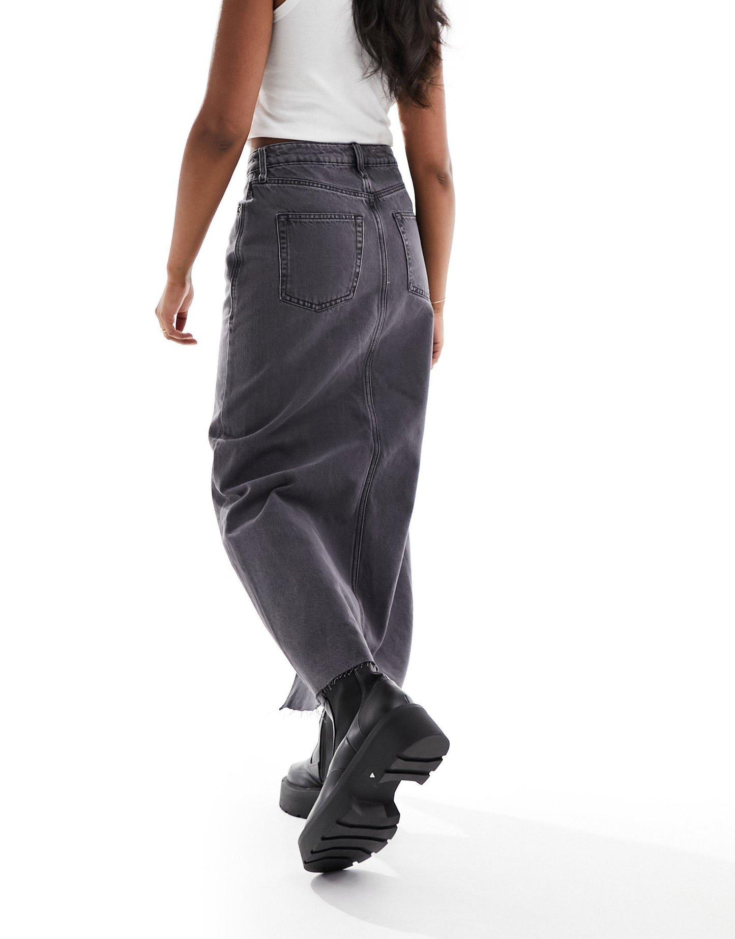 River Island split front denim maxi skirt in dark grey