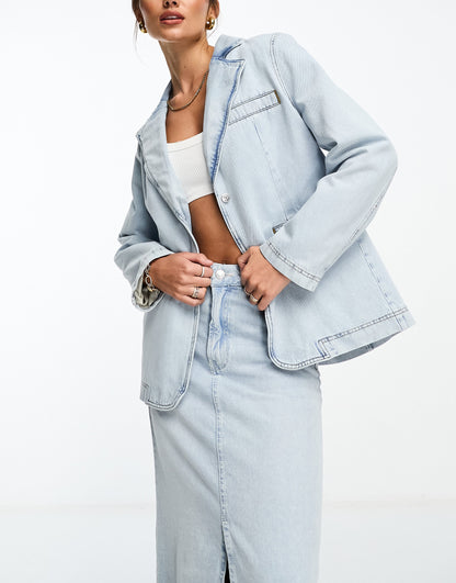 NA-KD denim blazer in light blue wash