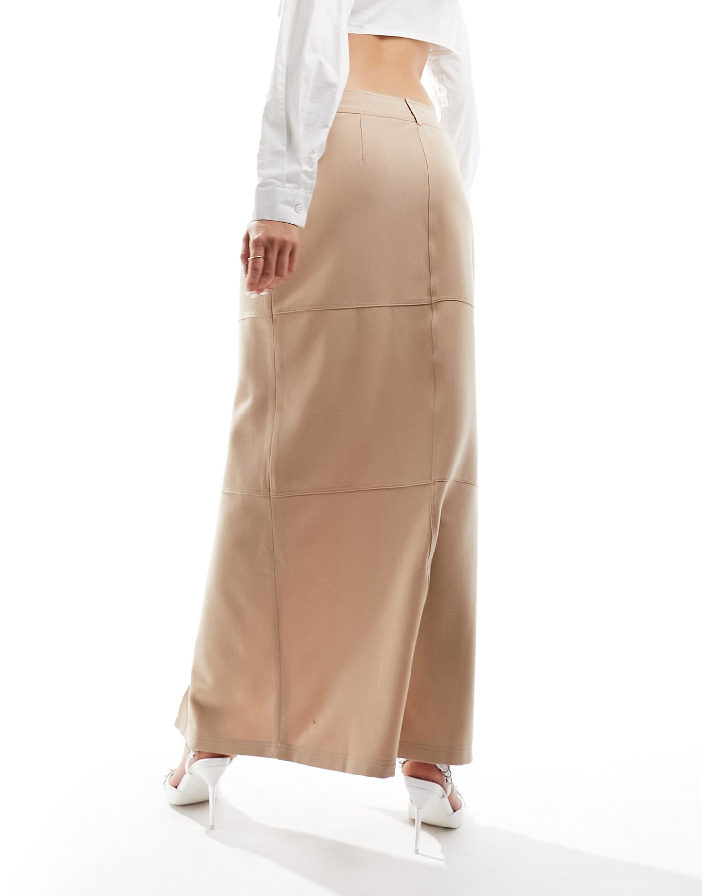 ASOS DESIGN utility maxi skirt with bellow pocket details in tan