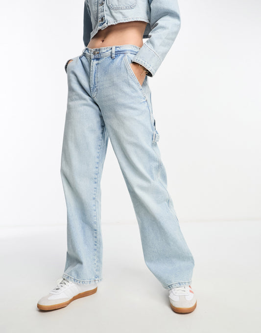 Pull&Bear wide leg carpenter jean co-ord in light blue