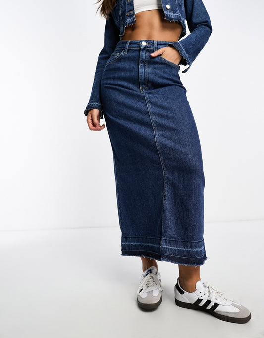 Pull&Bear denim midaxi skirt co-ord in dark blue