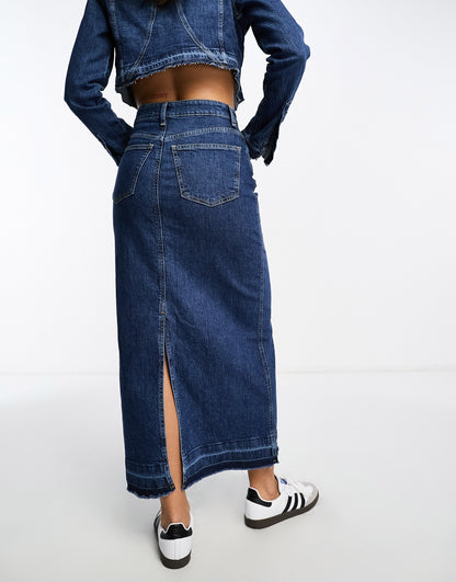 Pull&Bear denim midaxi skirt co-ord in dark blue