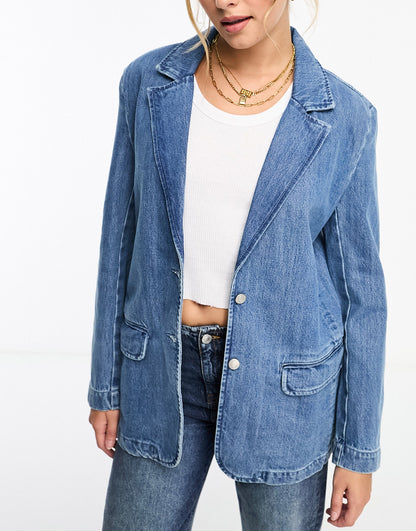 Pull&Bear denim blazer in medium blue