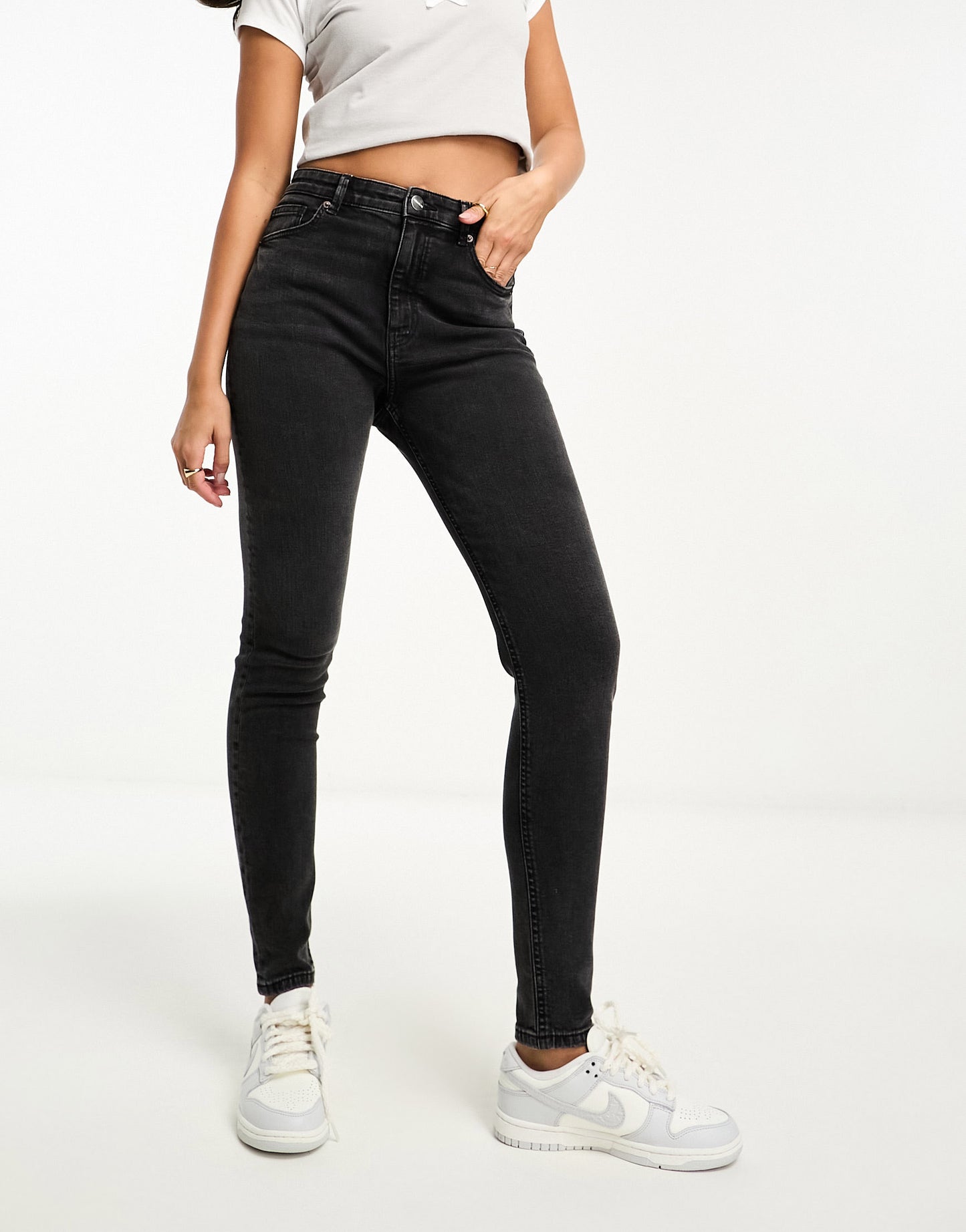 Pull&Bear high waisted skinny jean in washed dark grey