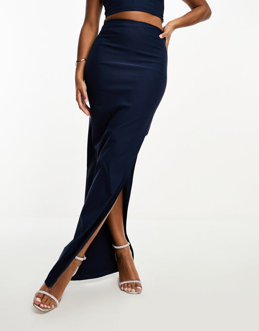 Vesper side spilt maxi skirt co-ord in navy