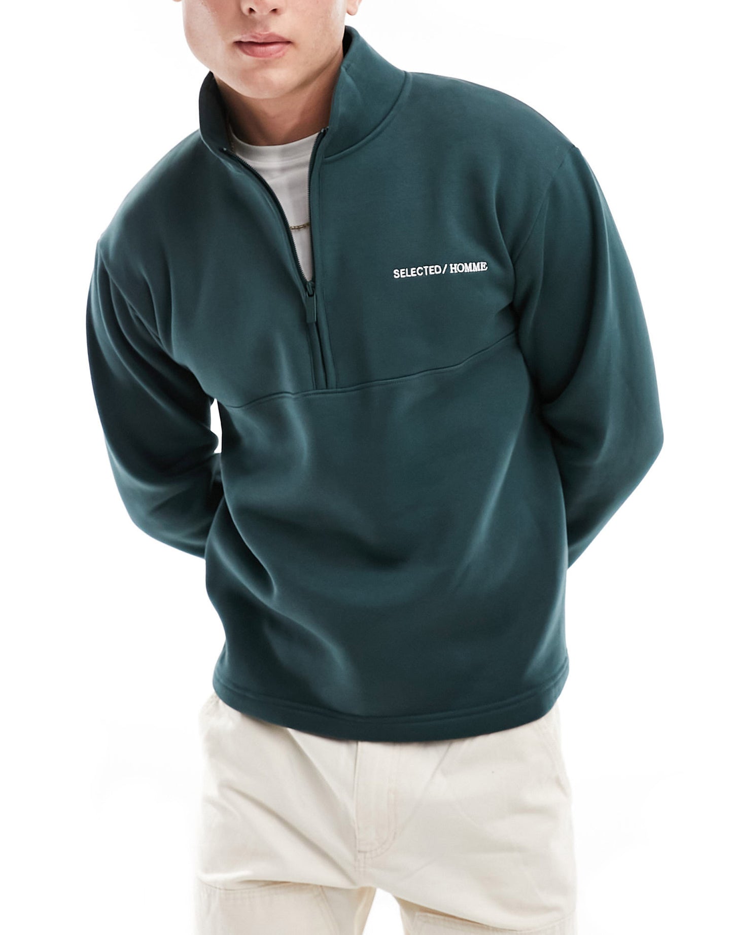 Selected Homme half zip high neck sweatshirt in green