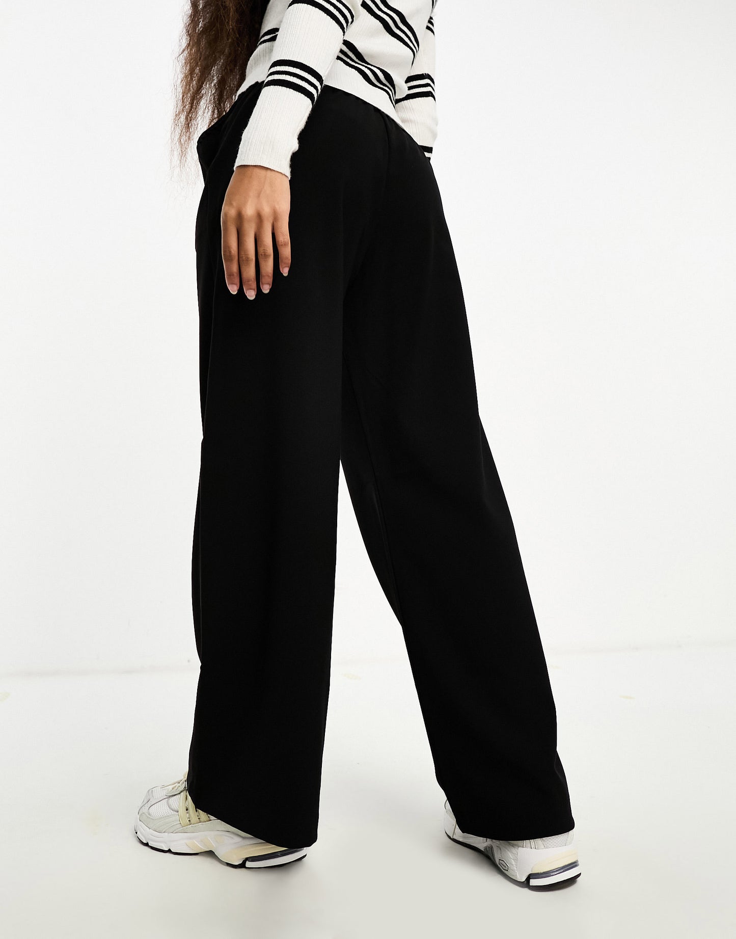 Stradivarius Petite tailored pull on trouser in black