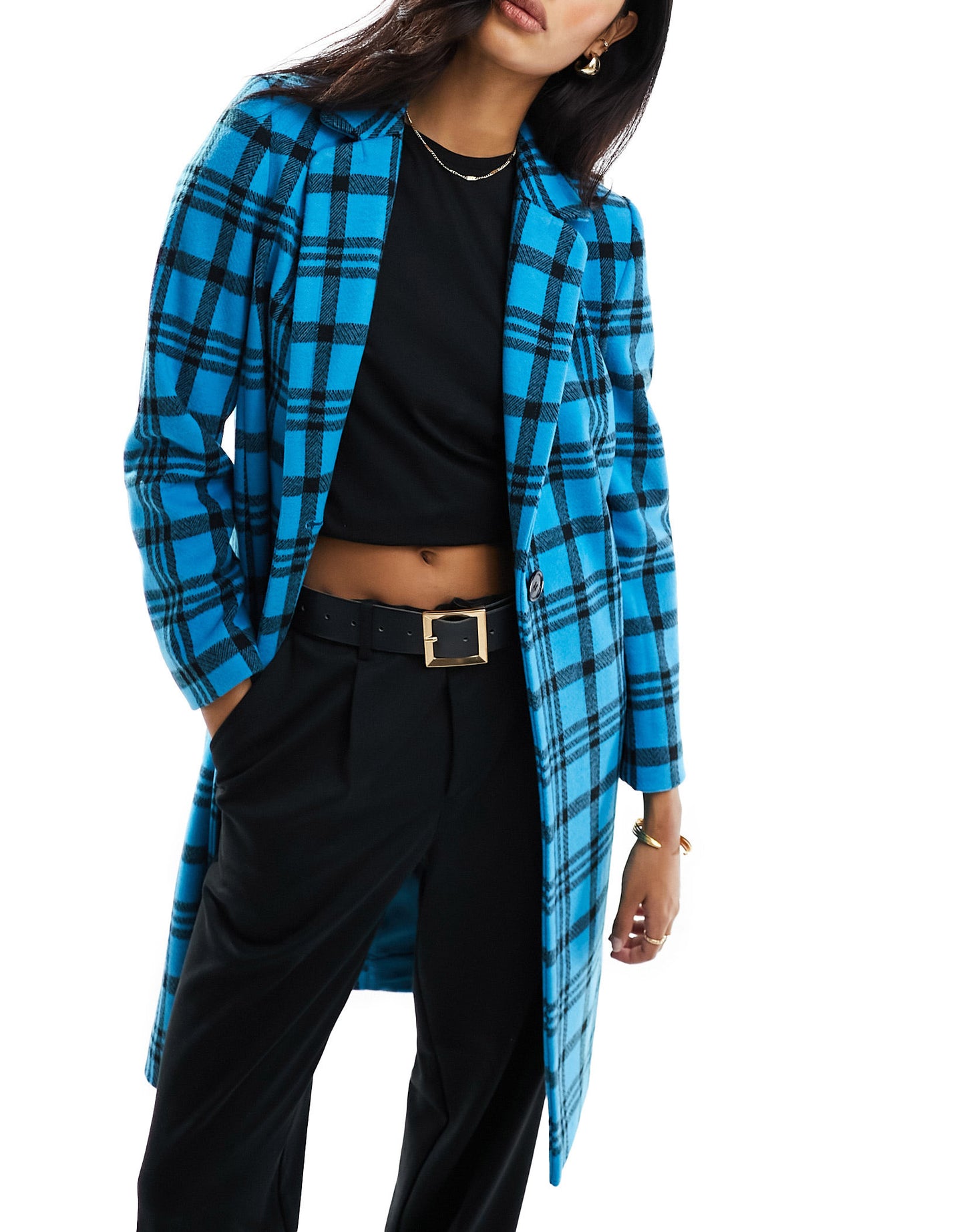 Helene Berman classic button coat in blue check