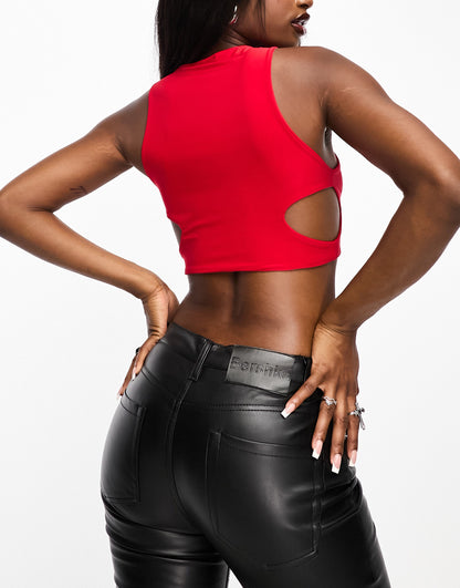 ASOS DESIGN super cropped tank top with curved under bust in red